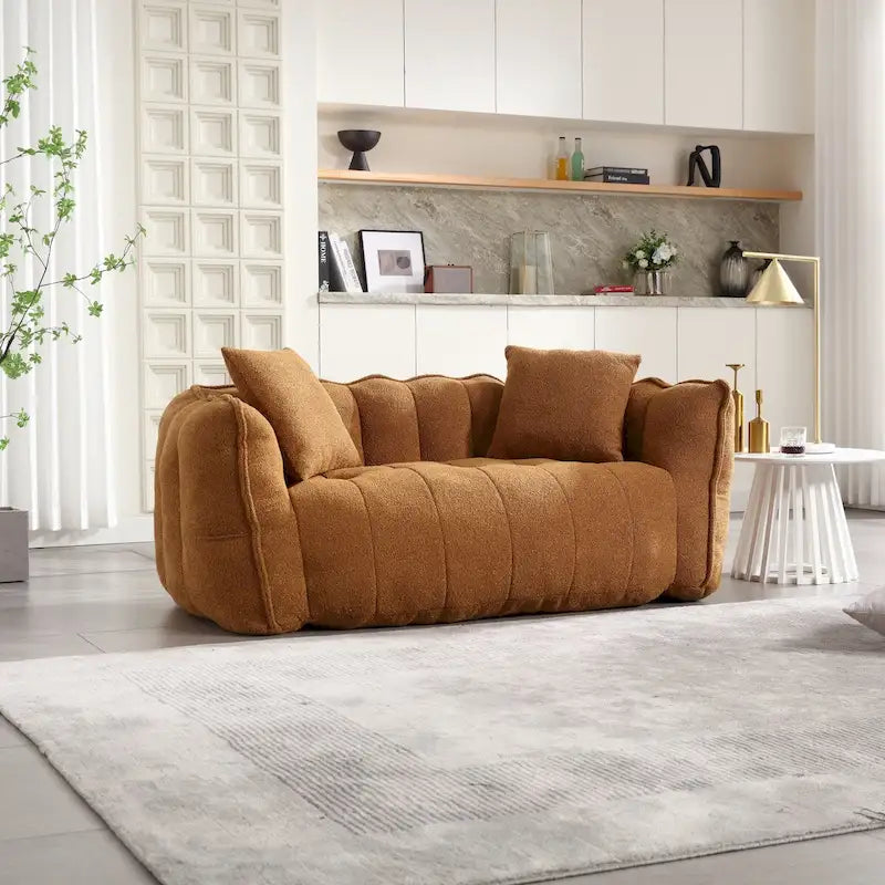 Canapé Poire Carré Gris/Jaune/Marron/Vert Olive, Fauteuil Inclinable en Fausse Fourrure pour 2