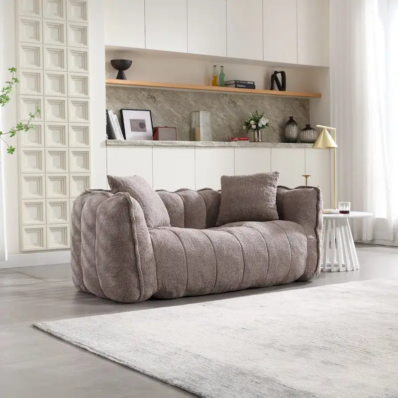 Canapé Poire Carré Gris/Jaune/Marron/Vert Olive, Fauteuil Inclinable en Fausse Fourrure pour 2