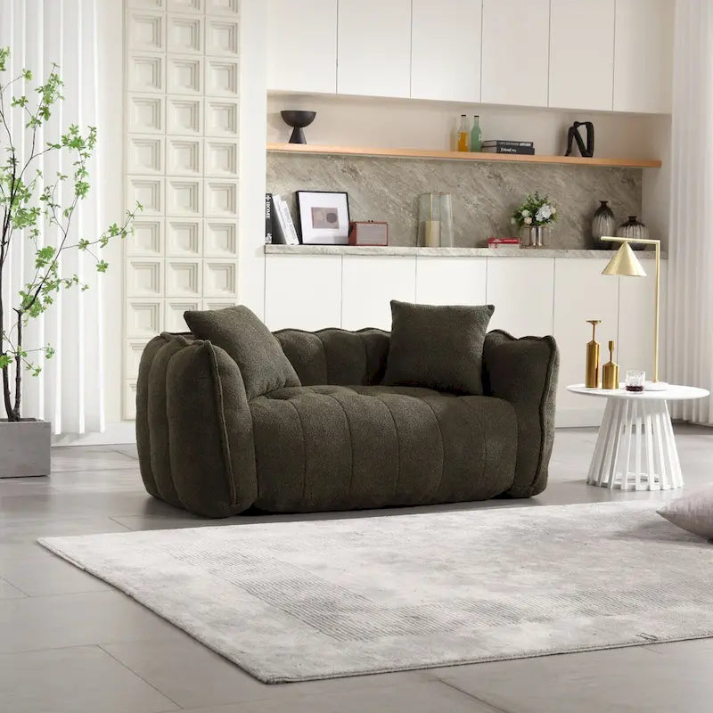 Canapé Poire Carré Gris/Jaune/Marron/Vert Olive, Fauteuil Inclinable en Fausse Fourrure pour 2