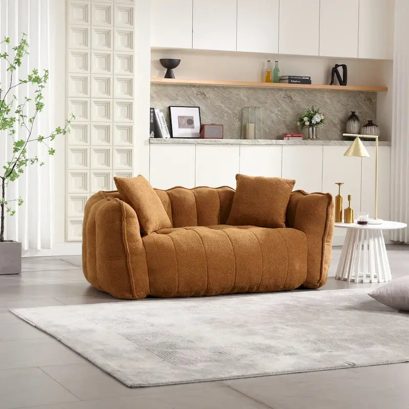 Canapé Poire Carré Gris/Jaune/Marron/Vert Olive, Fauteuil Inclinable en Fausse Fourrure pour 2