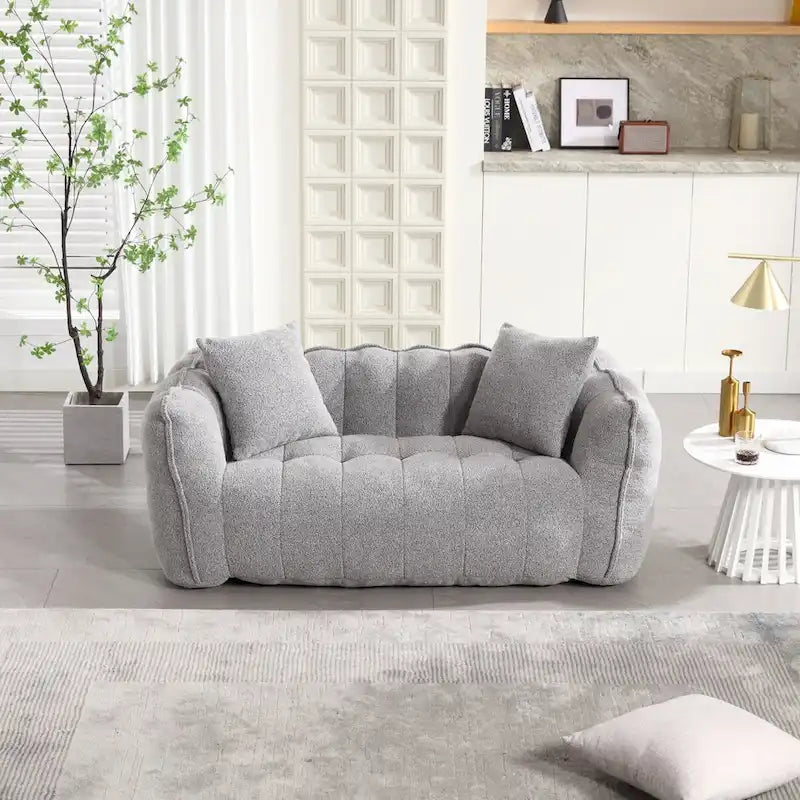 Canapé Poire Carré Gris/Jaune/Marron/Vert Olive, Fauteuil Inclinable en Fausse Fourrure pour 2