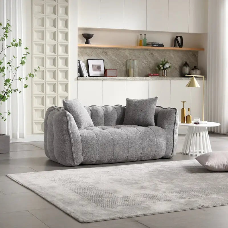 Canapé Poire Carré Gris/Jaune/Marron/Vert Olive, Fauteuil Inclinable en Fausse Fourrure pour 2