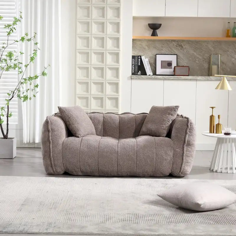 Canapé Poire Carré Gris/Jaune/Marron/Vert Olive, Fauteuil Inclinable en Fausse Fourrure pour 2