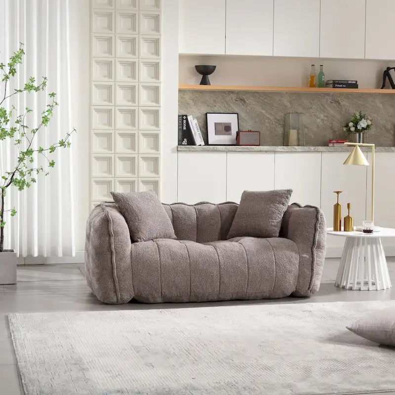 Canapé Poire Carré Gris/Jaune/Marron/Vert Olive, Fauteuil Inclinable en Fausse Fourrure pour 2