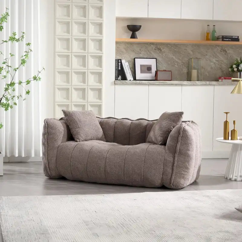 Canapé Poire Carré Gris/Jaune/Marron/Vert Olive, Fauteuil Inclinable en Fausse Fourrure pour 2