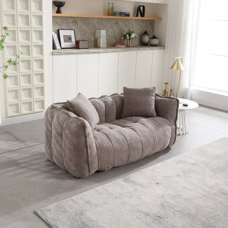 Canapé Poire Carré Gris/Jaune/Marron/Vert Olive, Fauteuil Inclinable en Fausse Fourrure pour 2
