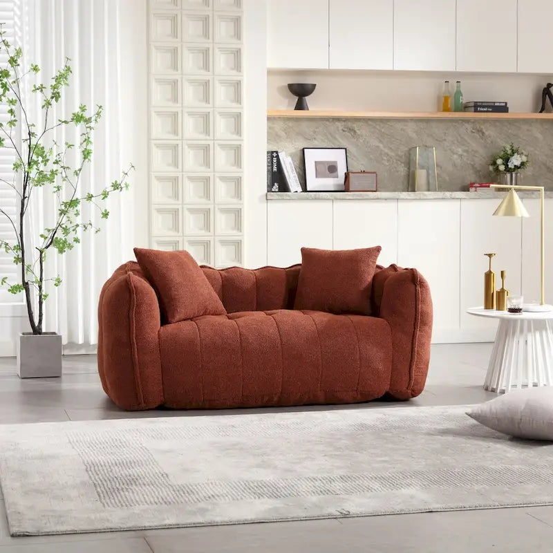 Canapé Poire Carré Gris/Jaune/Marron/Vert Olive, Fauteuil Inclinable en Fausse Fourrure pour 2