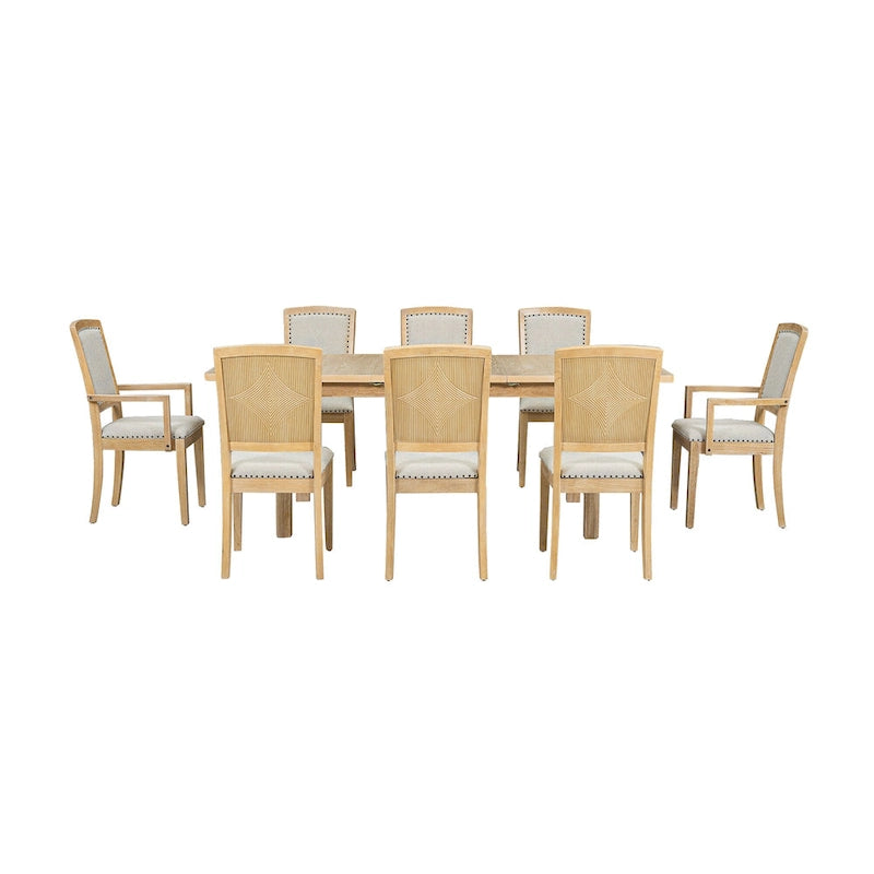 Table de salle à manger extensible noire et grise, 8 personnes, 1 table + 6 chaises sans accoudoirs + 2 fauteuils avec accoudoirs
