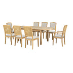 Table de salle à manger extensible noire et grise, 8 personnes, 1 table + 6 chaises sans accoudoirs + 2 fauteuils avec accoudoirs