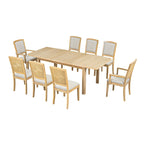 Table de salle à manger extensible noire et grise, 8 personnes, 1 table + 6 chaises sans accoudoirs + 2 fauteuils avec accoudoirs