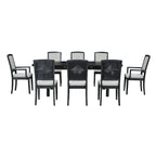 Table de salle à manger extensible noire et grise, 8 personnes, 1 table + 6 chaises sans accoudoirs + 2 fauteuils avec accoudoirs