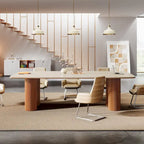 Table de conférence en forme de bateau, beige-blanc et marron, 6 à 8 places