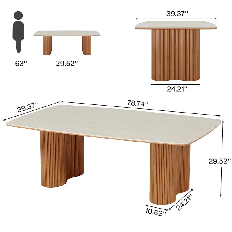 Table de conférence en forme de bateau, beige-blanc et marron, 6 à 8 places