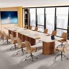 Table de conférence en forme de bateau, beige-blanc et marron, 6 à 8 places