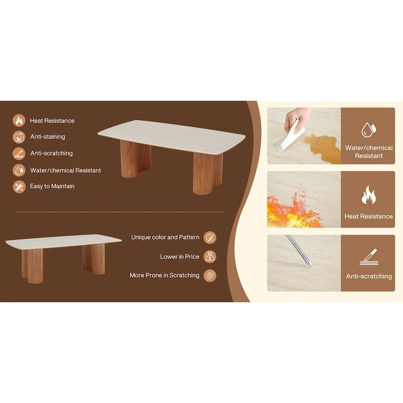 Table de conférence en forme de bateau, beige-blanc et marron, 6 à 8 places