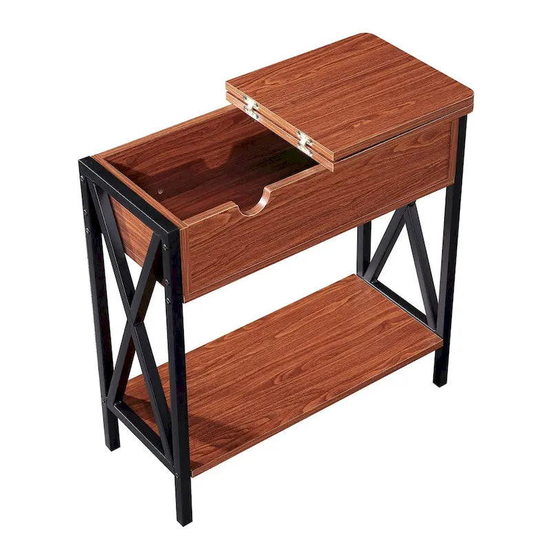 Table d'appoint relevable en noyer avec étagère de rangement, usage individuel
