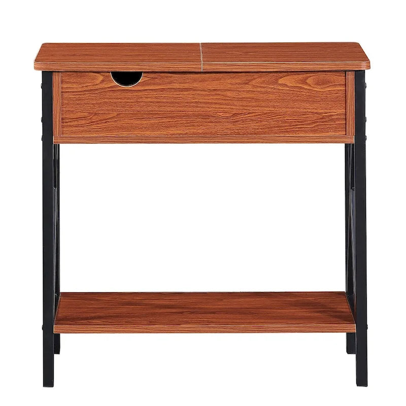 Table d'appoint relevable en noyer avec étagère de rangement, usage individuel