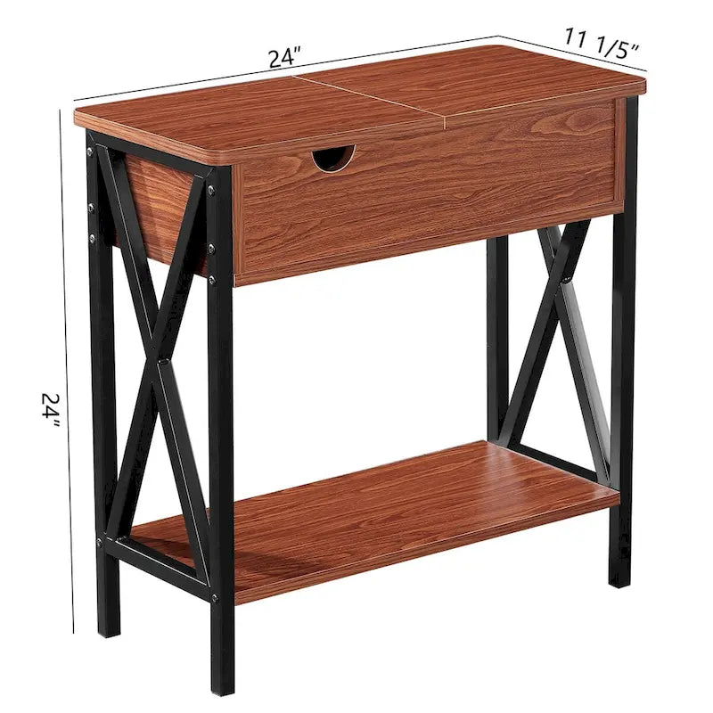 Table d'appoint relevable en noyer avec étagère de rangement, usage individuel