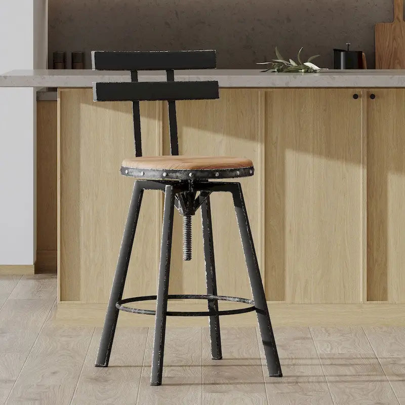 Tabouret de bar industriel noir et bois, siège unique