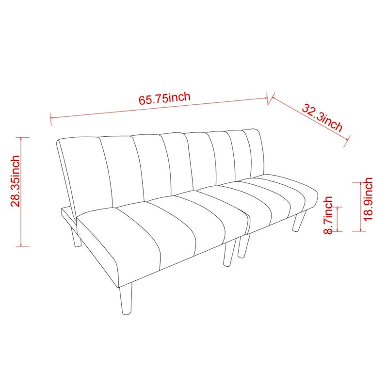 Canapé-lit futon en velours côtelé blanc, 2 places, convertible avec pieds en bois