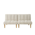 Canapé-lit futon en velours côtelé blanc, 2 places, convertible avec pieds en bois