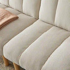 Canapé-lit futon en velours côtelé blanc, 2 places, convertible avec pieds en bois