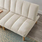 Canapé-lit futon en velours côtelé blanc, 2 places, convertible avec pieds en bois