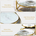 Table basse ronde à 3 niveaux pivotante à 360° en verre trempé, Or/Argent, 2 à 4 places