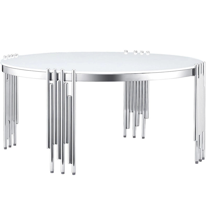 Table basse ronde à 3 niveaux pivotante à 360° en verre trempé, Or/Argent, 2 à 4 places