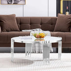 Table basse ronde à 3 niveaux pivotante à 360° en verre trempé, Or/Argent, 2 à 4 places