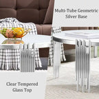 Table basse ronde à 3 niveaux pivotante à 360° en verre trempé, Or/Argent, 2 à 4 places
