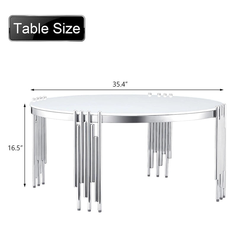 Table basse ronde à 3 niveaux pivotante à 360° en verre trempé, Or/Argent, 2 à 4 places