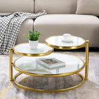 Table basse ronde à 3 niveaux pivotante à 360° en verre trempé, Or/Argent, 2 à 4 places