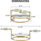 Table basse ronde à 3 niveaux pivotante à 360° en verre trempé, Or/Argent, 2 à 4 places