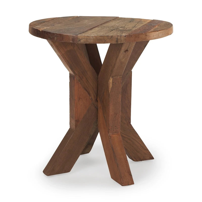 Table d'appoint en bois recyclé marron, 65,5 cm L x 65,5 cm l x 66 cm H, utilisation par 1 personne