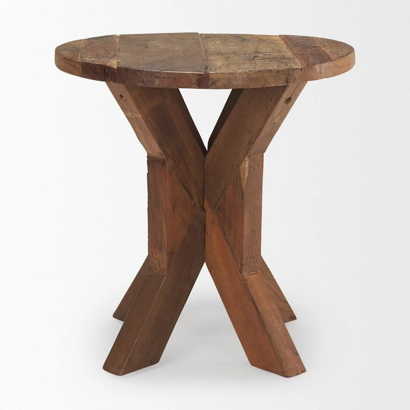 Table d'appoint en bois recyclé marron, 65,5 cm L x 65,5 cm l x 66 cm H, utilisation par 1 personne