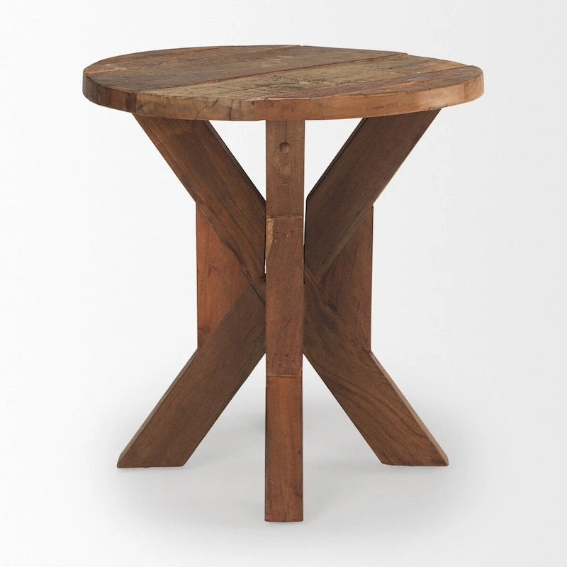 Table d'appoint en bois recyclé marron, 65,5 cm L x 65,5 cm l x 66 cm H, utilisation par 1 personne