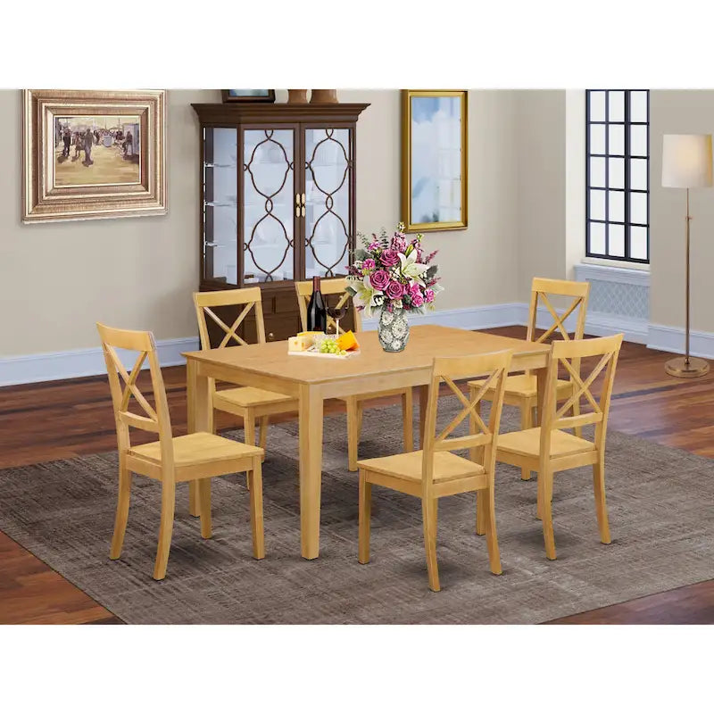 Ensemble table à manger rectangulaire en acajou, chaises en bois à dossier croisé, 6 places