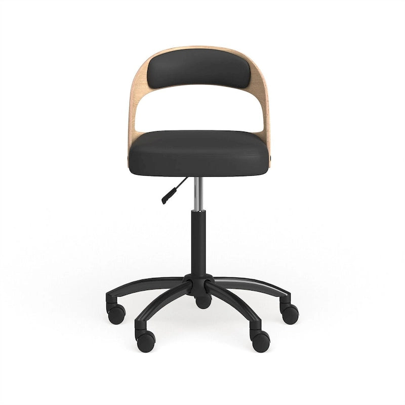 Fauteuil de bureau pivotant noir moderne à dossier bas pour 1 personne
