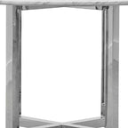 Table à manger ronde en marbre blanc, piètement croisé chromé, 4 places