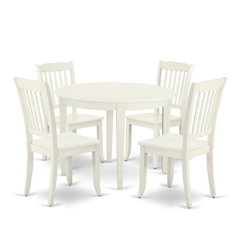 Ensemble de table à manger ronde, lin blanc, bois, 2 ou 4 places