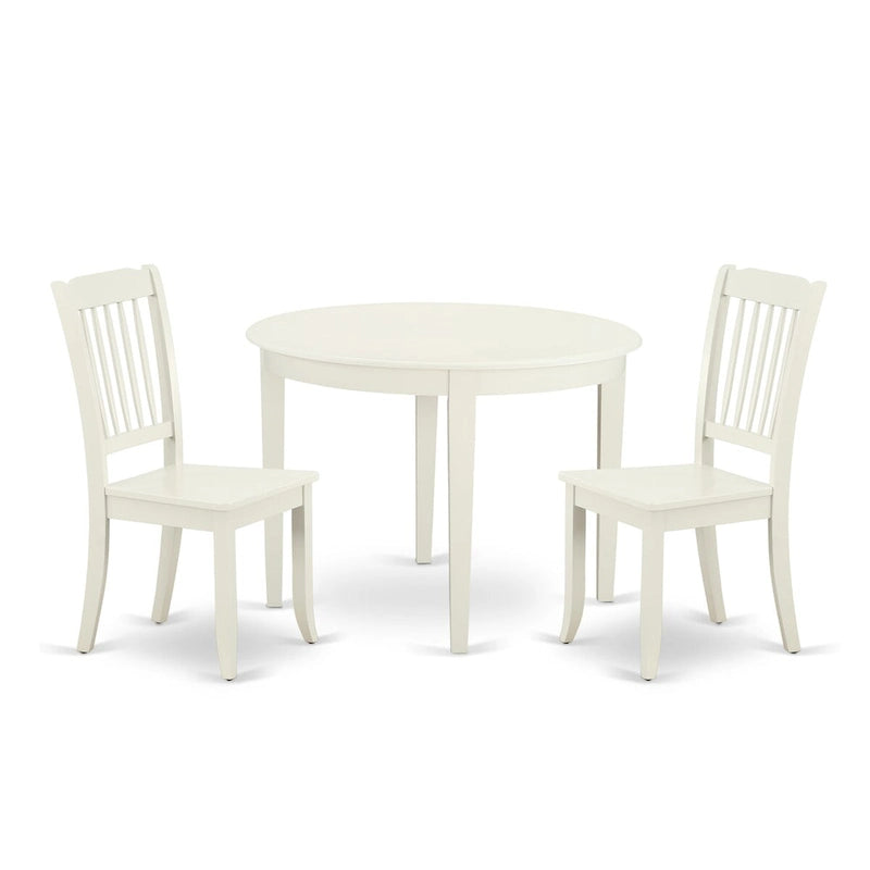 Ensemble de table à manger ronde, lin blanc, bois, 2 ou 4 places