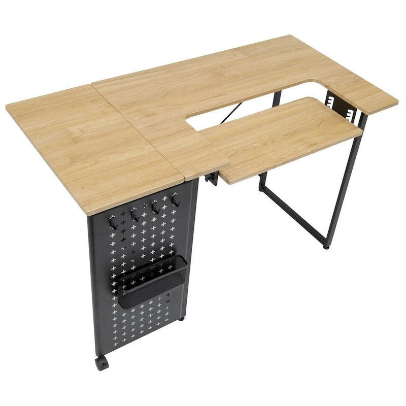 Table à coudre pliable Ashwood/Graphite et Blanc/Graphite avec rangement, pour une personne