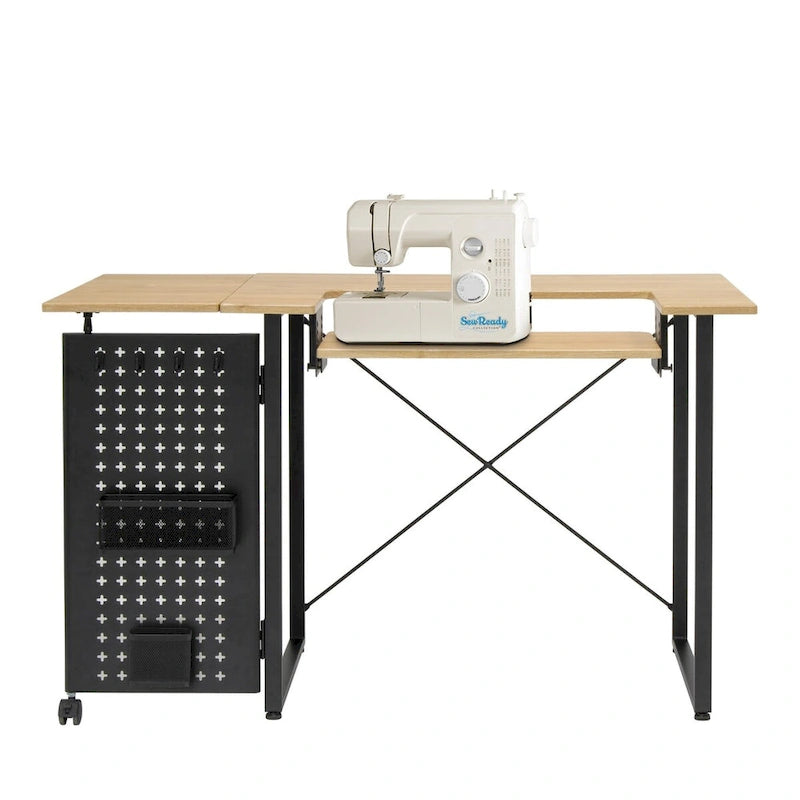 Table à coudre pliable Ashwood/Graphite et Blanc/Graphite avec rangement, pour une personne