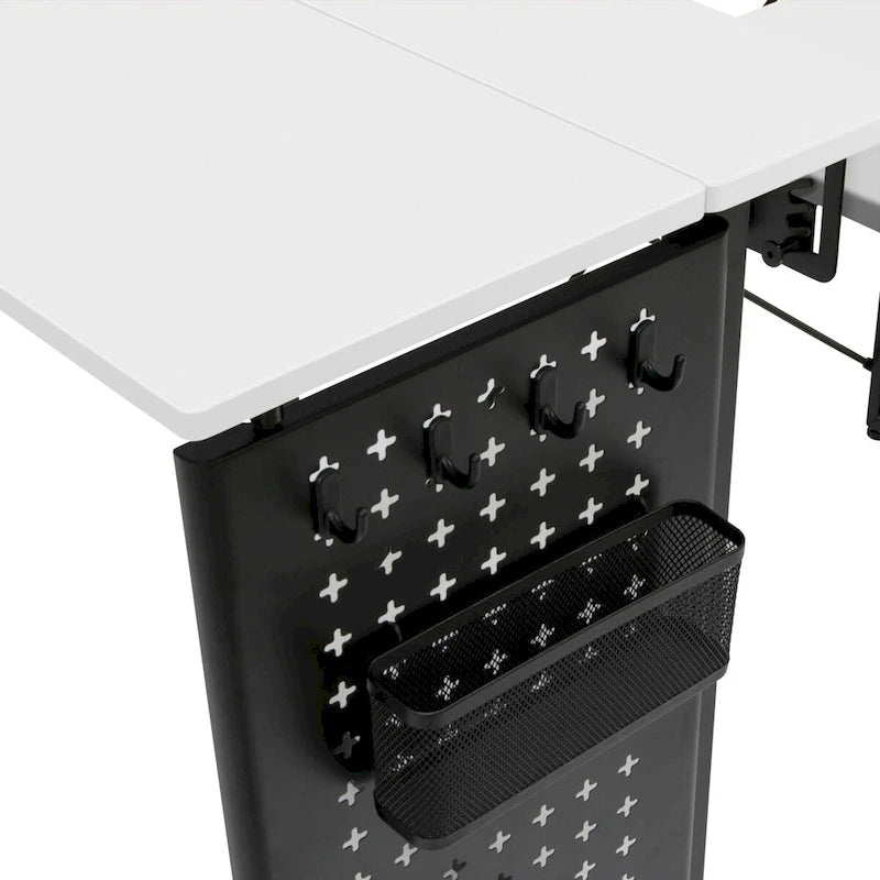 Table à coudre pliable Ashwood/Graphite et Blanc/Graphite avec rangement, pour une personne
