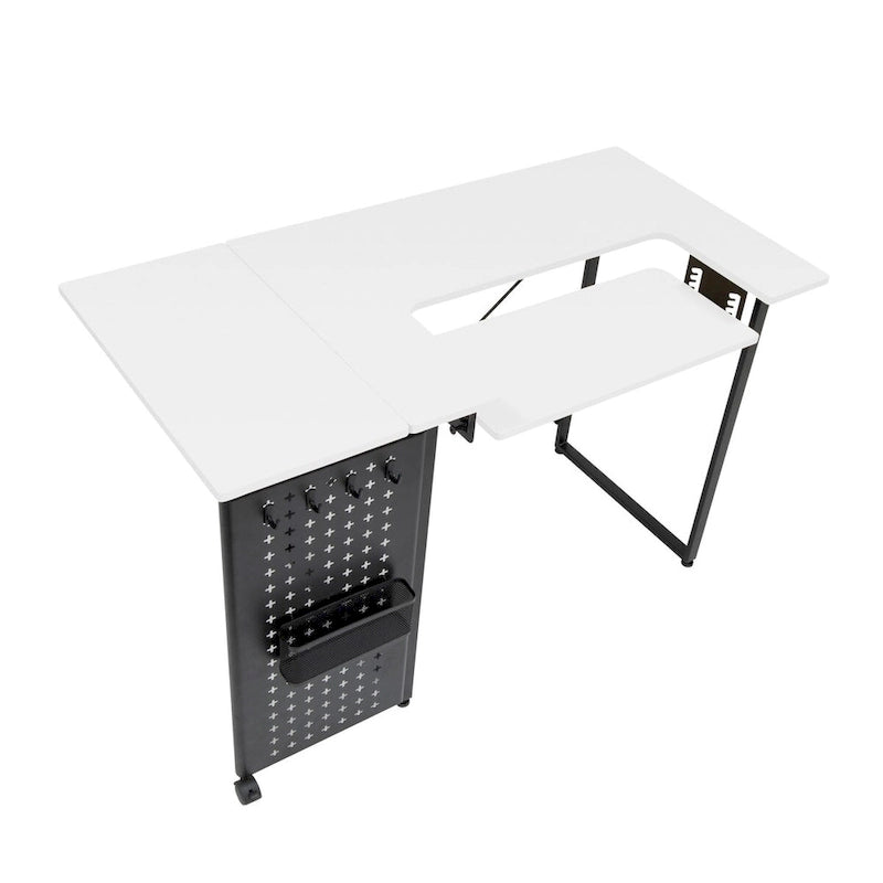 Table à coudre pliable Ashwood/Graphite et Blanc/Graphite avec rangement, pour une personne