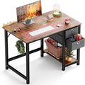 Bureau rustique marron avec tiroirs en tissu et étagère inférieure, monoposte