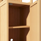 Tour de rangement de salle de bain à 1 porte en bambou naturel de 132 cm de haut avec étagère ouverte, une personne