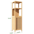 Tour de rangement de salle de bain à 1 porte en bambou naturel de 132 cm de haut avec étagère ouverte, une personne