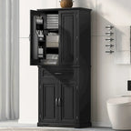 Armoire de rangement haute noire avec 4 portes et 1 tiroir, étagère réglable, utilisation individuelle